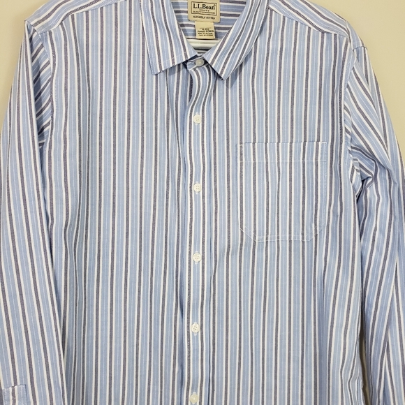 L.L. Bean Men’s Blue and White Striped Button-Down Shirt Size Medium - Picture 5 of 9